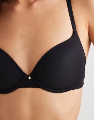 Asos Design Molded T-shirt Bra With Charm Detail And Embossed Straps In Black