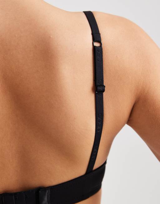 ASOS DESIGN molded T-shirt bra with charm detail and embossed straps in black, 3 of 4