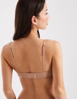Asos Design Molded T-shirt Bra With Charm Detail And Embossed Straps In Neutral