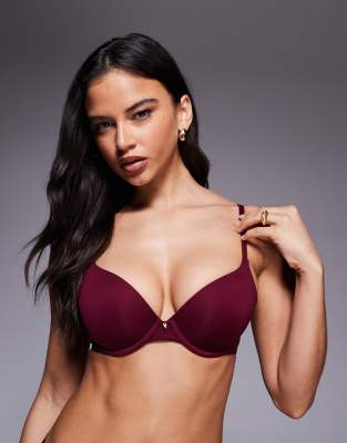 Asos Design Molded T-shirt Bra With Charm Detail And Embossed Straps In Red