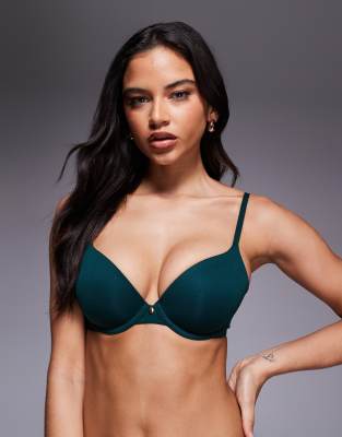 Asos Design Molded T-shirt Bra With Charm Detail And Embossed Straps In Green