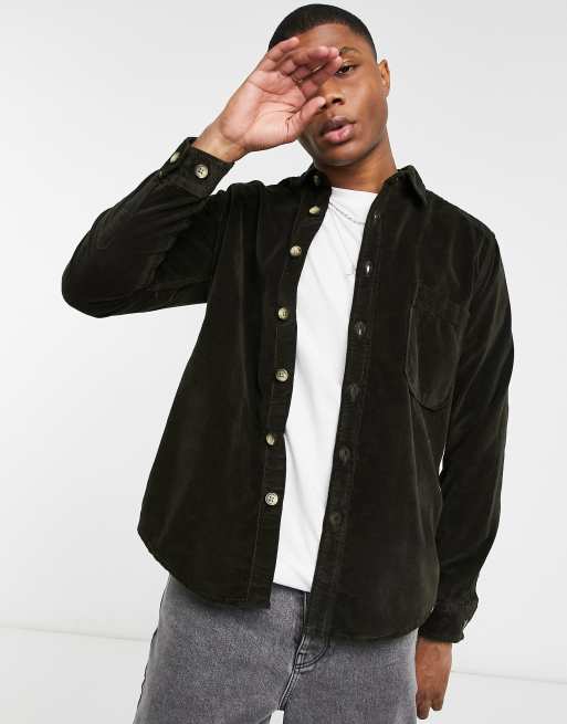 ASOS DESIGN moleskine effect overshirt with mock horn buttons in green