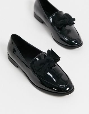 ASOS DESIGN Mollie bow flat shoes in black patent