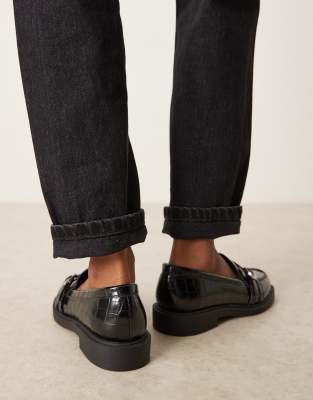 Asos Design Molly Double Buckle Loafers In Black