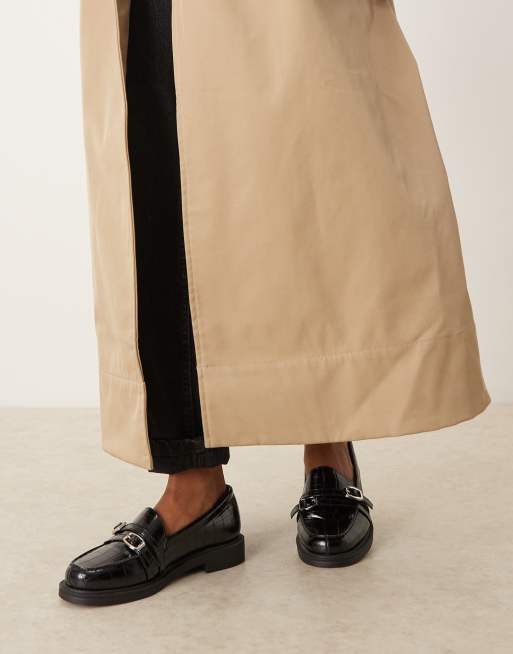 ASOS DESIGN Molly double buckle loafers in black croc, 3 of 4