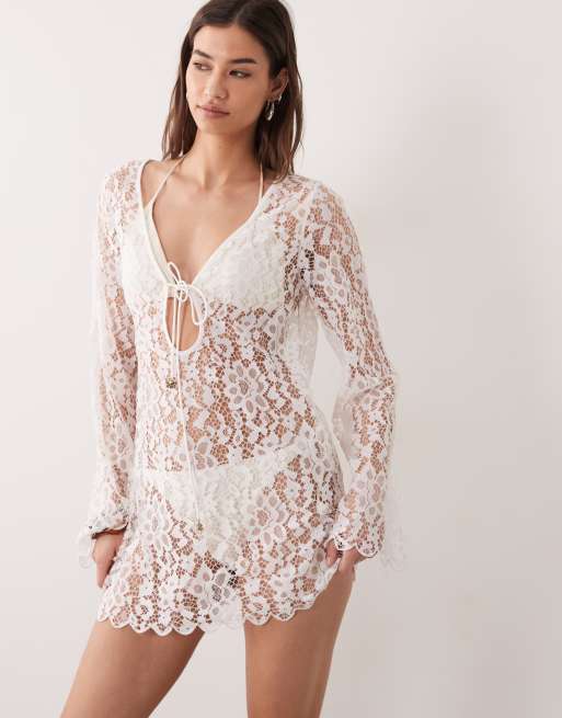 ASOS DESIGN – Molly – Kurzes Sommerstrandkleid aus Spitze in Elfenbeinweiß , 2 von 4