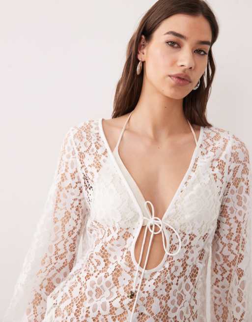 ASOS DESIGN – Molly – Kurzes Sommerstrandkleid aus Spitze in Elfenbeinweiß , 4 von 4