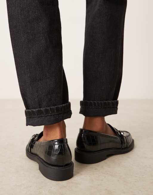 ASOS DESIGN - Molly - Mocassini nero coccodrillo con fibbia doppia, 2 di 4