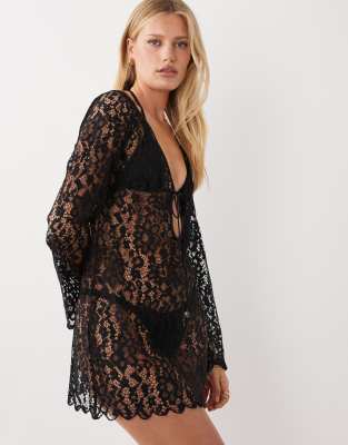Molly - Robe d'été de plage courte en dentelle - Noir 38