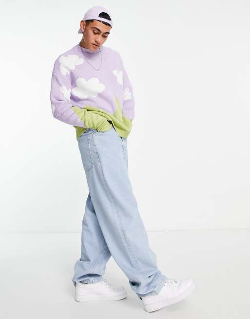 ASOS DESIGN – Molnmönstrad stickad tröja i oversize