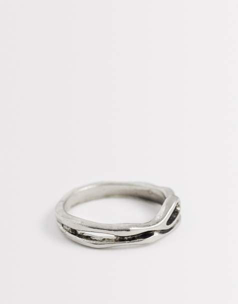 ASOS DESIGN molten asymmetric ring in silver tone - view 1