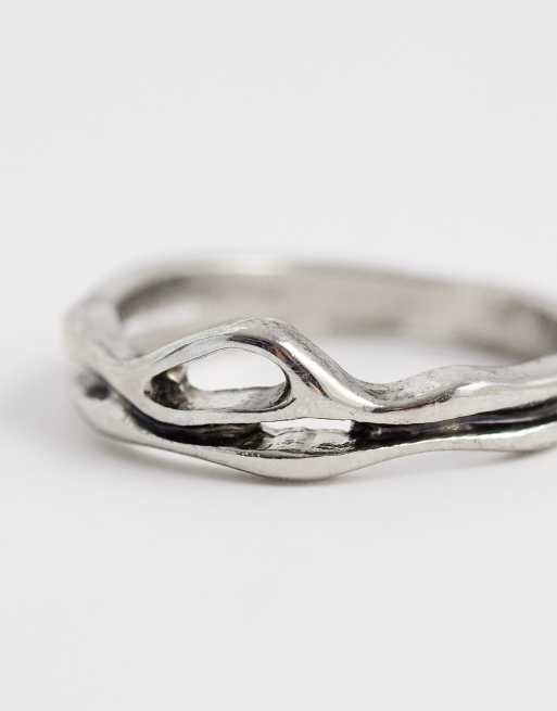 ASOS DESIGN molten asymmetric ring in silver, 2 of 3