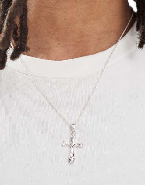 ASOS DESIGN molten cross pendant in worn silver tone - view 1
