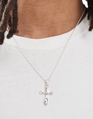 Asos Design Molten Cross Pendant Necklace In Metallic