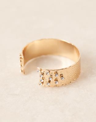 Asos Design Molten Cuff Bracelet With Diamante Details In Gold