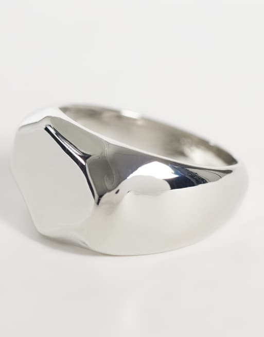ASOS DESIGN molten edge flat top signet ring in silver, 3 of 3