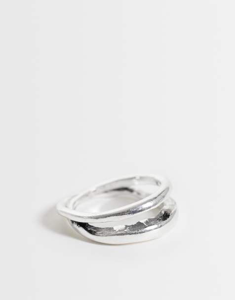 ASOS DESIGN molten intertwined double row ring in burnished silver - view 1