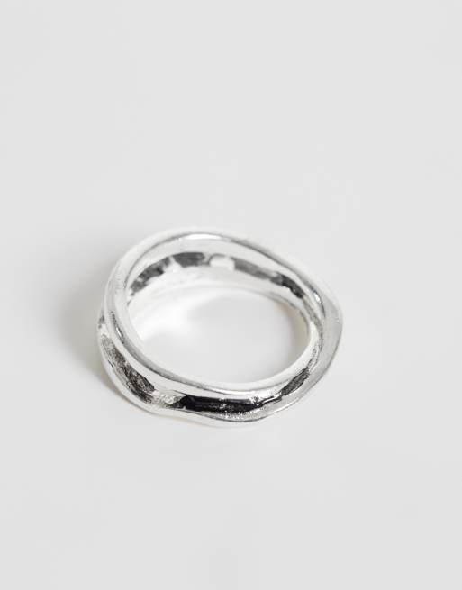 ASOS DESIGN molten intertwined double row ring in burnished silver, 3 of 3