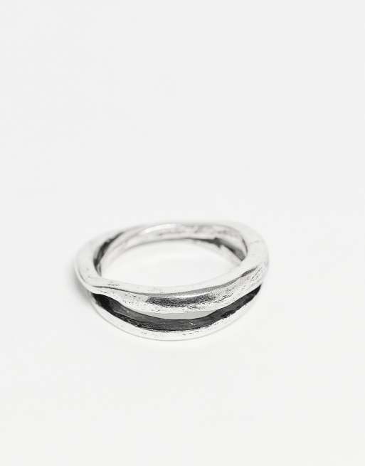 ASOS DESIGN molten intertwined ring in silver tone
