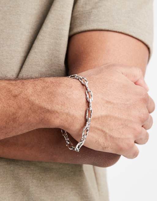 ASOS DESIGN molten link chain bracelet with hammered detail in silver tone