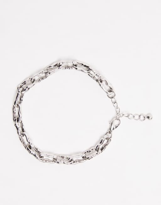 ASOS DESIGN molten link chain bracelet with hammered detail in silver  , 2 of 3