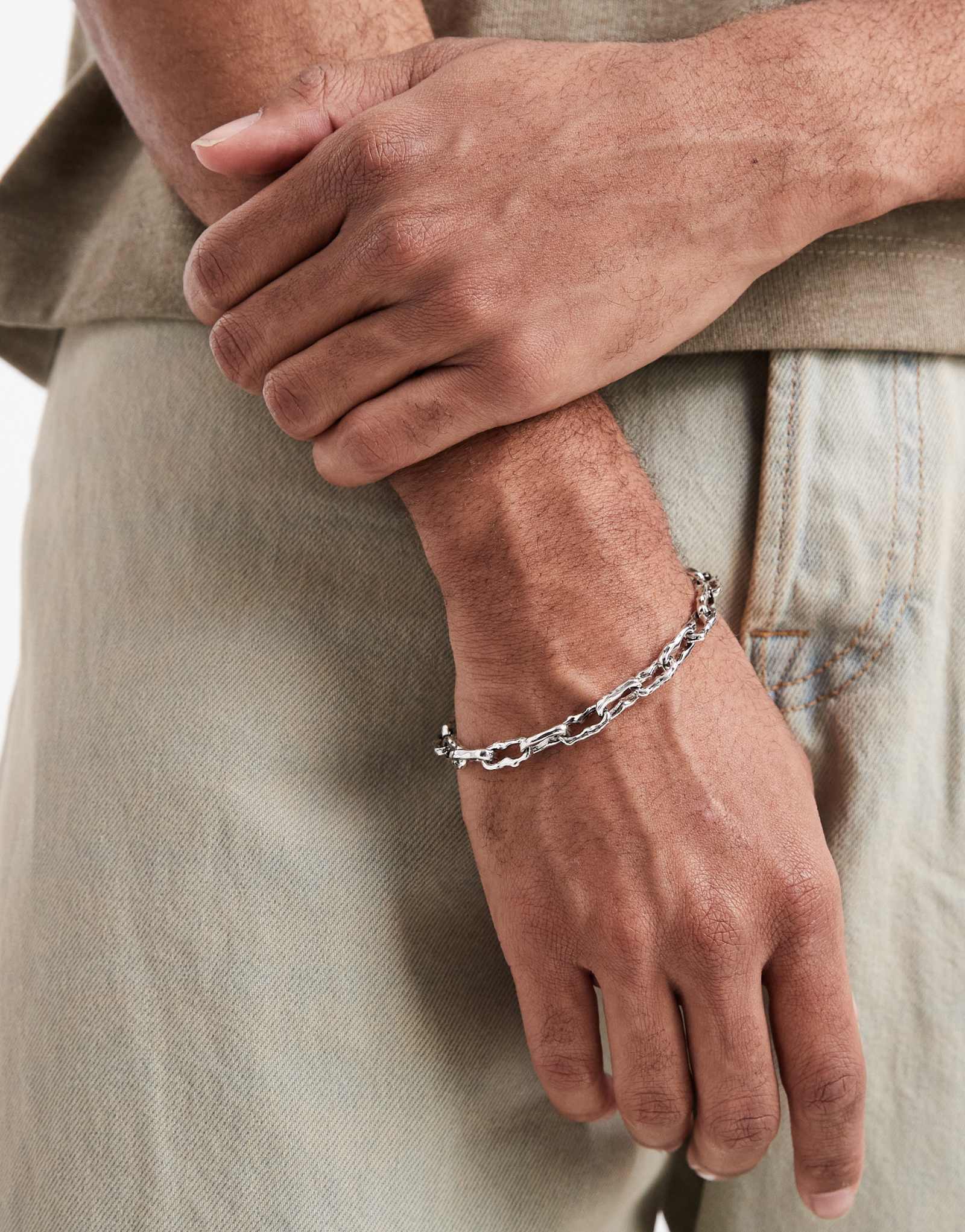 Браслет-цепочка ASOS DESIGN molten link с чеканной отделкой серебристого оттенка