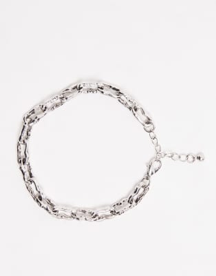 Asos Design Molten Link Chain Bracelet With Hammered Detailing In Silver