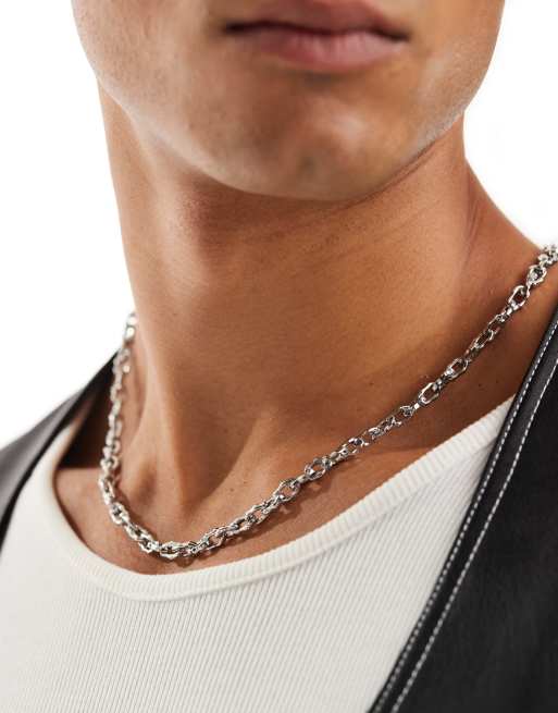 ASOS DESIGN molten link chain necklace in silver tone 