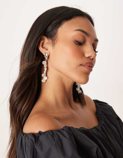 ASOS DESIGN molten stud earrings with large faux pearl petal drop
