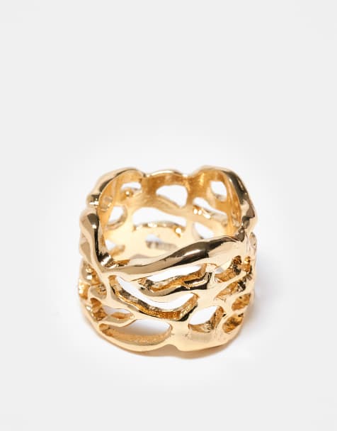 ASOS DESIGN molten twisted ring in gold tone - view 1