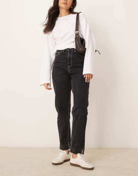 ASOS DESIGN mom jean with contrast stitching in washed black - view 1