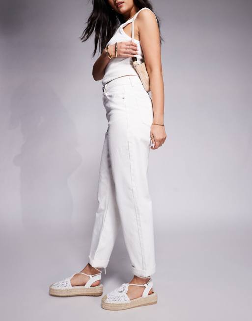 ASOS DESIGN - Mom jeans a vita alta vestibilità comoda bianchi, 3 di 5