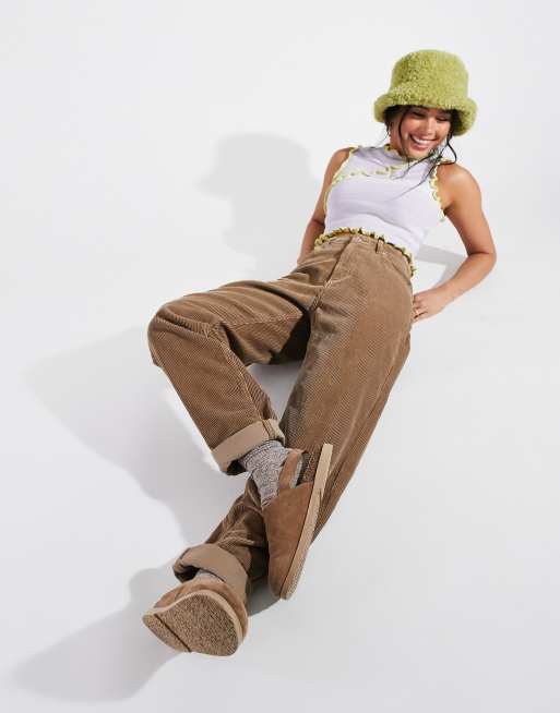 ASOS DESIGN - Mom jeans extra larghi a vita alta a coste color biscotto, 3 di 4
