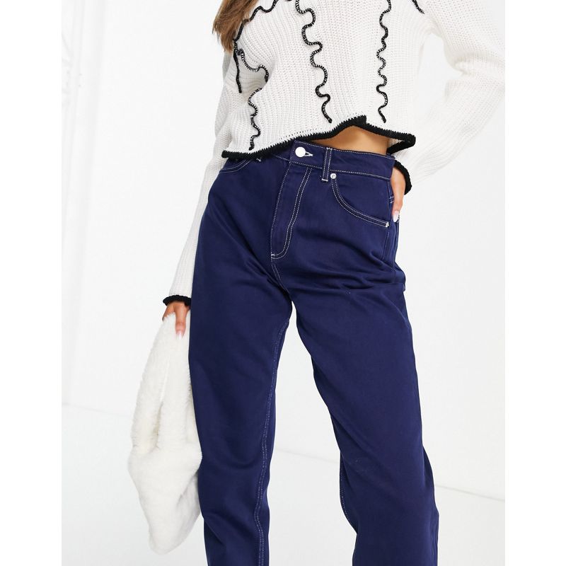 LU2RP Jeans DESIGN - Mom jeans extra larghi blu navy con cuciture a contrasto