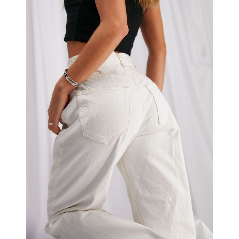 Jeans LVoKp DESIGN - Mom jeans extra larghi in misto cotone organico écru a vita alta