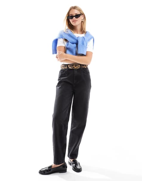 ASOS DESIGN – Mom-Jeans in Schwarz mit hohem Bund - view 1