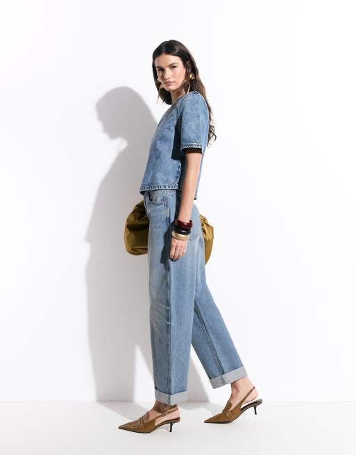 ASOS DESIGN Mom-Jeans mit umgeschlagenem Saum in mittlerer Waschung Blau, 2 von 5