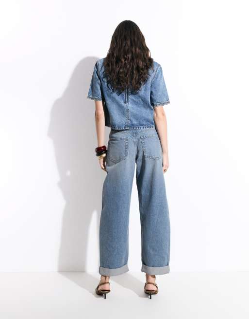 ASOS DESIGN Mom-Jeans mit umgeschlagenem Saum in mittlerer Waschung Blau, 3 von 5
