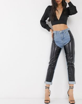 ASOS DESIGN mom jeans with faux leather 
