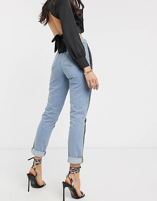 Asos Design Mom Jeans With Faux Leather, Faux Leather Chaps