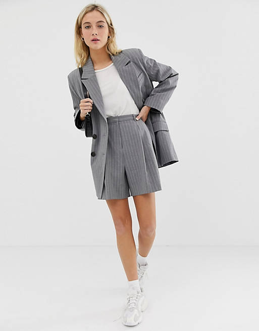 ASOS DESIGN mom suit short in grey pinstripe