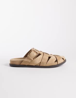 Asos Design Momentum Fisherman Flat Mules In Brown