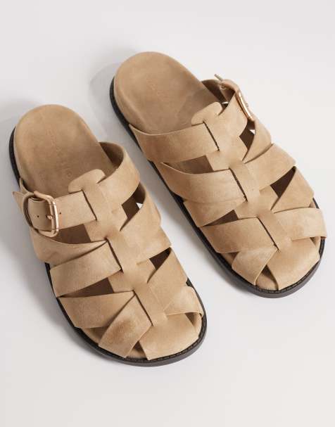 ASOS DESIGN Momentum fisherman flat mules in tan suedette - view 1