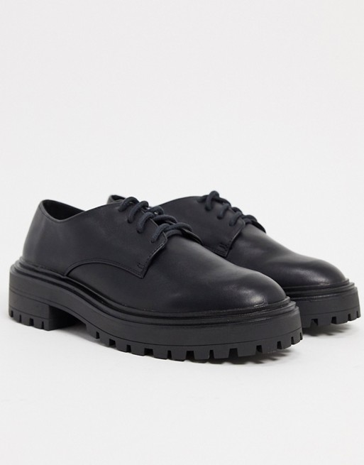 ASOS DESIGN Money chunky lace up flat shoes in black