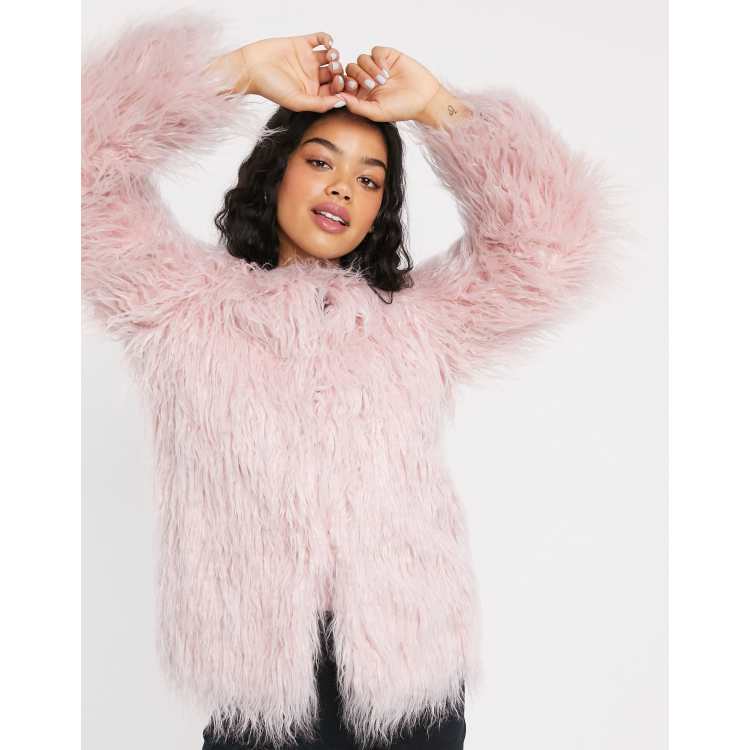 Pink fur coat clearance asos