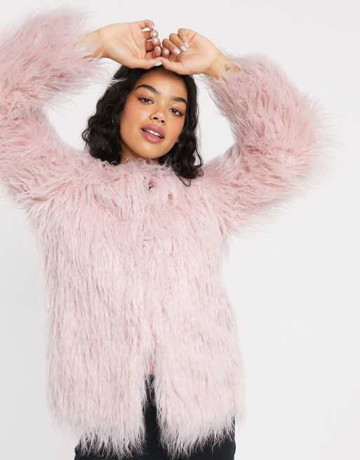 Asos pink shop faux fur coat