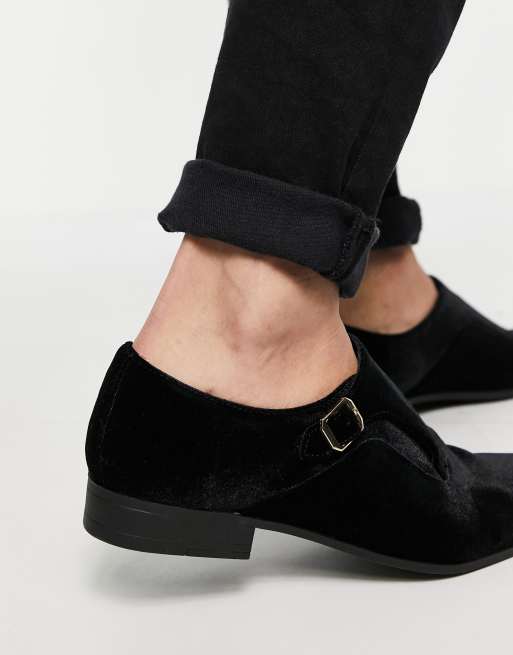 ASOS DESIGN Monk Schuh aus Samt in Schwarz ASOS