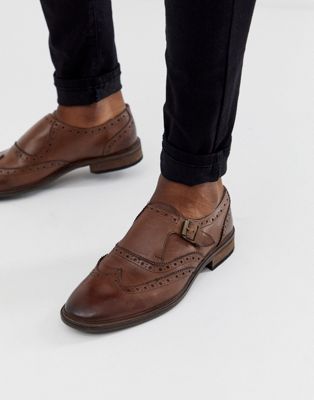ASOS DESIGN – Monk-Schuhe aus braunem Leder im Budapester Stil