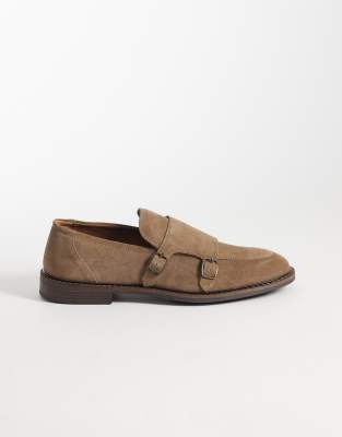 Monk-Schuhe aus Wildleder in Taupe-Neutral Neutral 42