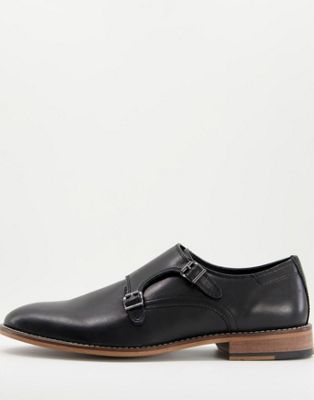ASOS DESIGN monk shoe in black leather with natural sole